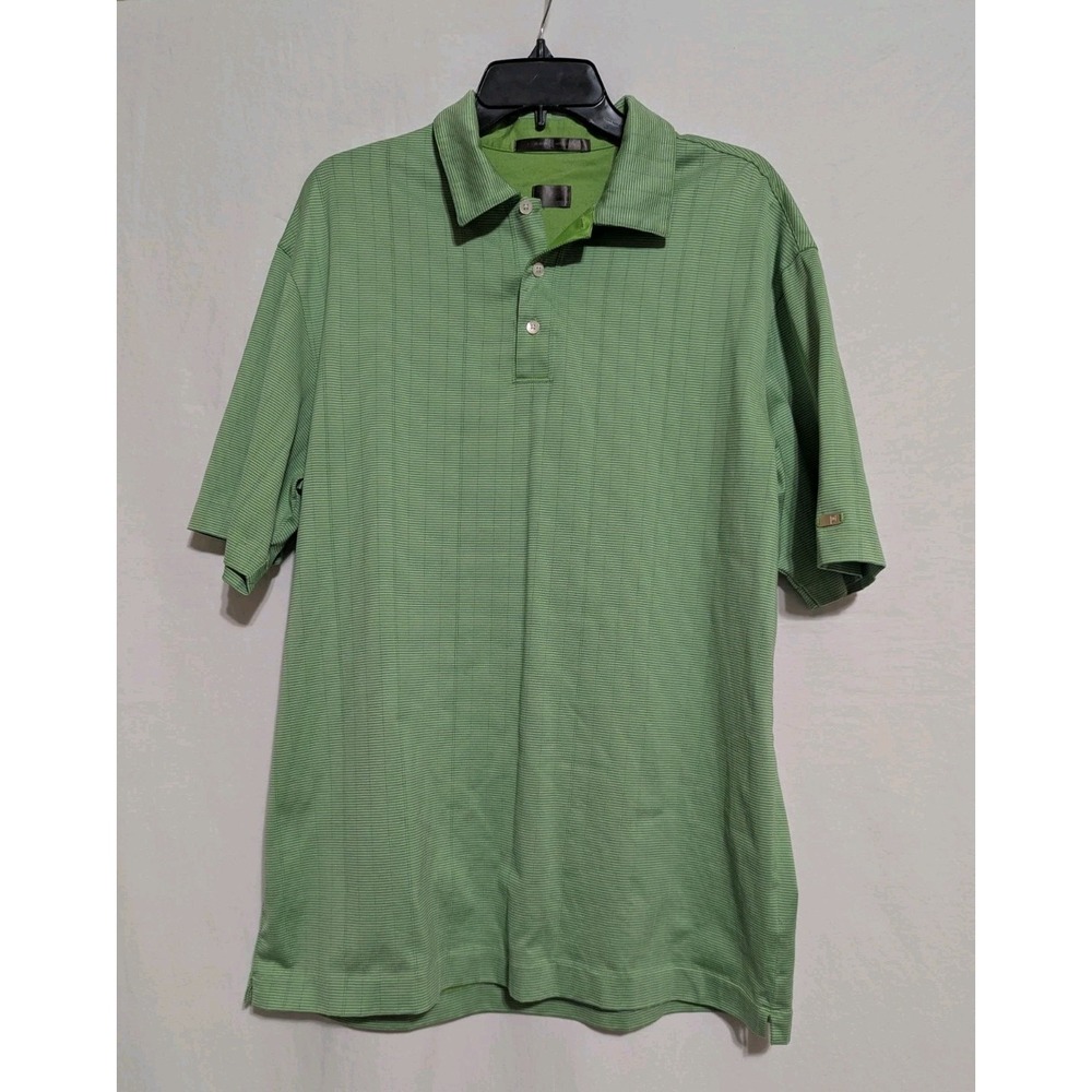 VTG Tiger Woods Collection Nike Dri Fit Men's L Single Stitch Green Stripe